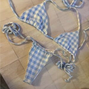 Frankie's Bikinis Pastel Blue and Cream Checkered Set